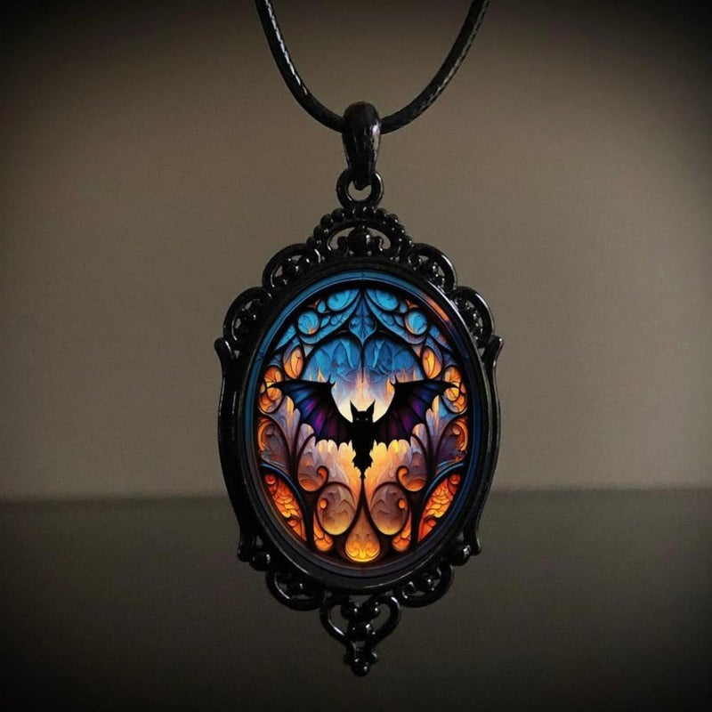 MIFYNN Gothic Bat Glass Pendant Necklace for Women Vintage Gothic Rope Chain Witch Bat Choker Dark Punk Style Necklace Victoria Emboss Necklaces Mystic Witch Jewelry Accessories - Image 4